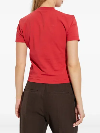 Jacquemus Crew Neck Short Sleeve Tops With Ribbed Detail In Red