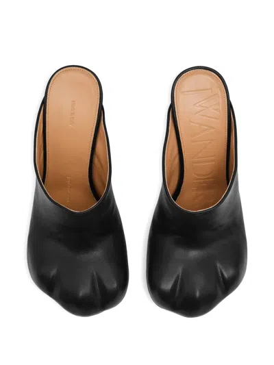 Jw Anderson Black Paw Leather Mules In Black