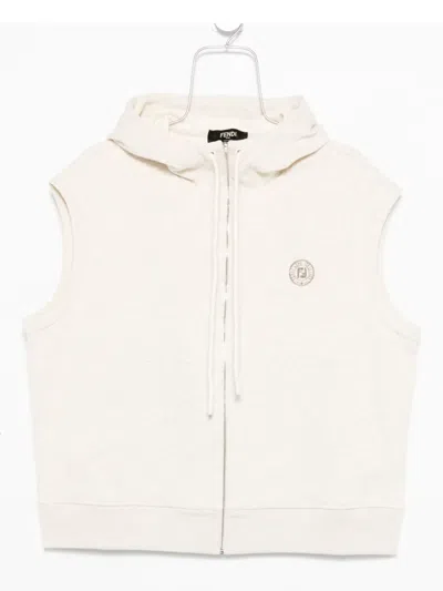 Fendi Sleeveless Zip-up Hoodie With Spacious Hood In Neutral