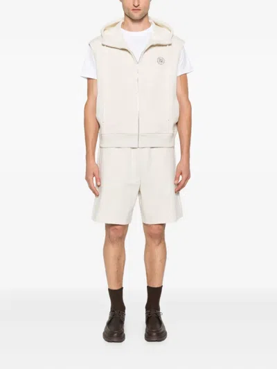 Fendi Sleeveless Zip-up Hoodie With Spacious Hood In Neutral