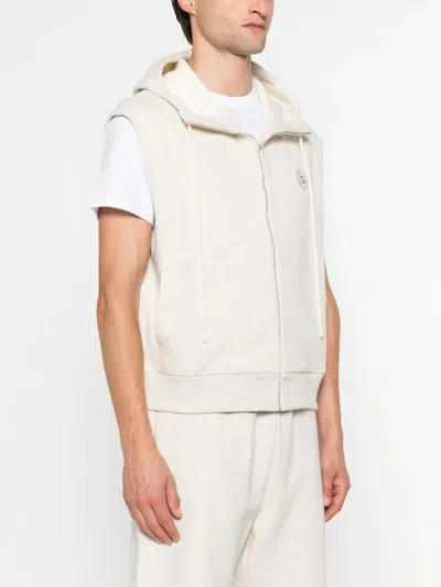 Fendi Sleeveless Zip-up Hoodie With Spacious Hood In Neutral