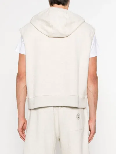 Fendi Sleeveless Zip-up Hoodie With Spacious Hood In Neutral