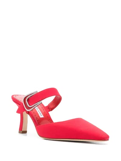 Manolo Blahnik Jabita 70 Crepe De Chine Mules In Red