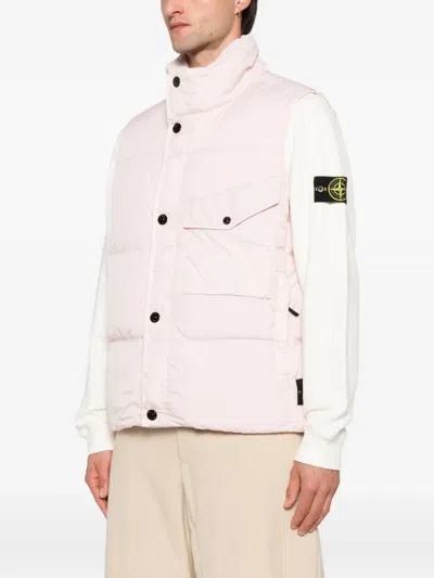 Stone Island Quilted High Collar Sleeveless Vest In Pink