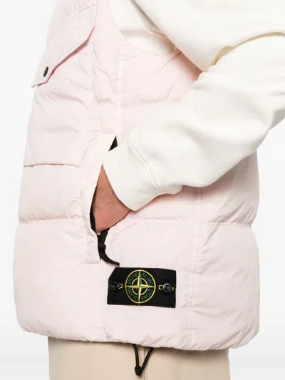 Stone Island Quilted High Collar Sleeveless Vest In Pink