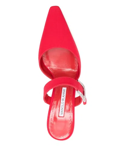 Manolo Blahnik Jabita 70 Crepe De Chine Mules In Red