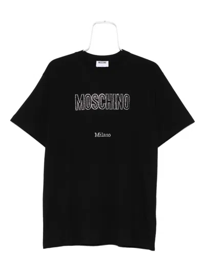 Moschino Crystal Logo Crew Neck T-shirt With Short Sleeves In Black