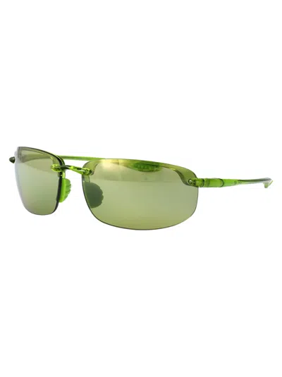 Maui Jim Shiny Transparent Light Green Nylon Sunglasses In Green