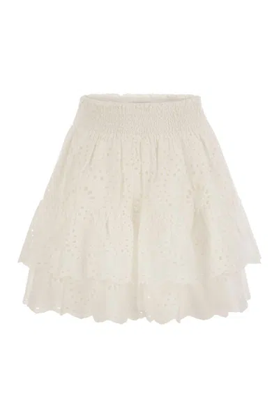 Mc2 Saint Barth Eivissa - Miniskirt With Ruffles In White