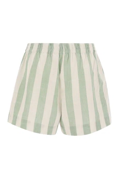 Mc2 Saint Barth Meave - Striped Cotton Shorts In Green