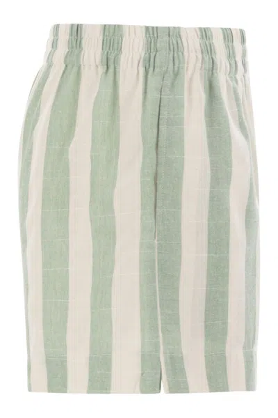 Mc2 Saint Barth Meave - Striped Cotton Shorts In Green