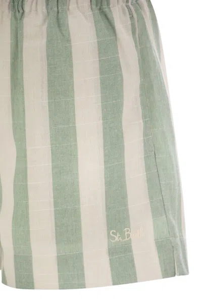 Mc2 Saint Barth Meave - Striped Cotton Shorts In Green