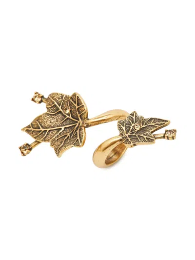 Pre-owned Oscar De La Renta Leaf Crystal-embellished Ring