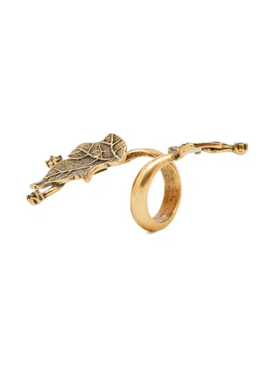 Pre-owned Oscar De La Renta Leaf Crystal-embellished Ring