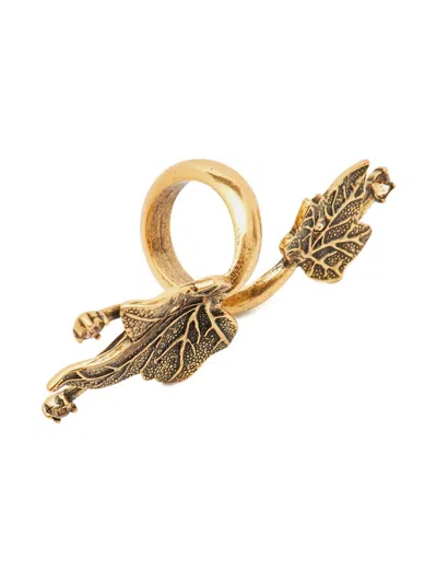 Pre-owned Oscar De La Renta Leaf Crystal-embellished Ring