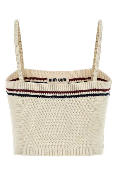 Miu Miu Cropped Textured Knit Top With Contrasting Stripes