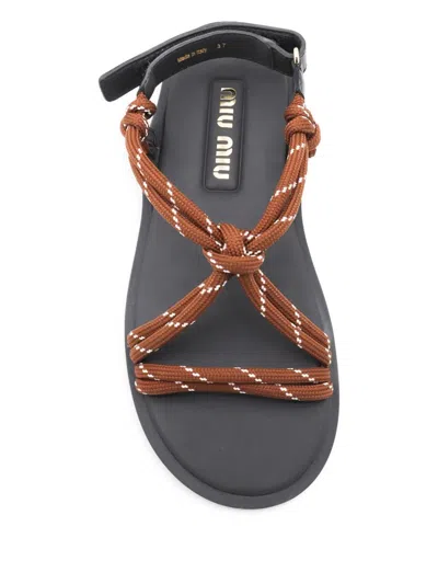 Miu Miu Nastro Brown Cord Flat Sandal