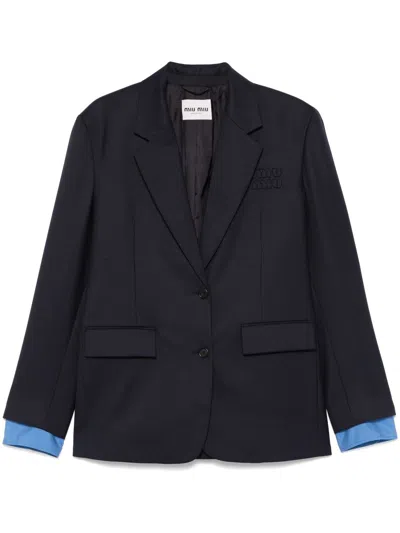 Miu Miu Navy Blazer With Blue Cuff Details