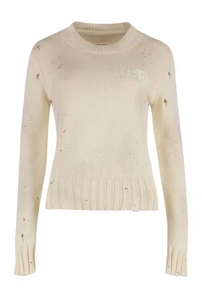 Mm6 Maison Margiela Cotton Crew-neck Sweater In Neutral