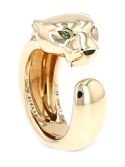 Pre-owned Cartier 18k Yellow Gold Panthère Tsavorites And Onyx Ring