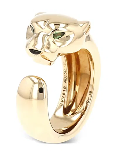 Pre-owned Cartier 18k Yellow Gold Panthère Tsavorites And Onyx Ring