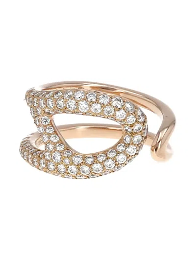 Pre-owned Hermes 18k Rose Gold Medium Chaîne D'ancre Punk Diamond Ring
