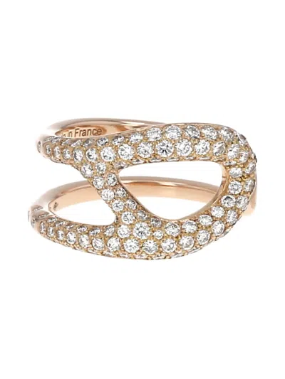 Pre-owned Hermes 18k Rose Gold Medium Chaîne D'ancre Punk Diamond Ring