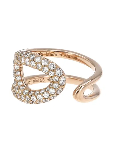 Pre-owned Hermes 18k Rose Gold Medium Chaîne D'ancre Punk Diamond Ring