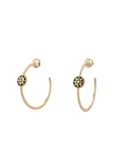 Pre-owned Dior 18k Yellow Gold Rose Des Vents Malachite And Diamond Hoop Earrings