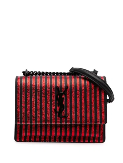 Pre-owned Saint Laurent 2019 Small Metallic Striped Canvas Monogram Sunset Crossbody Bag
