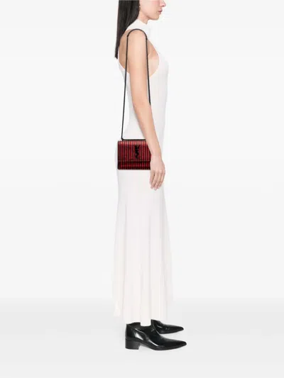 Pre-owned Saint Laurent 2019 Small Metallic Striped Canvas Monogram Sunset Crossbody Bag
