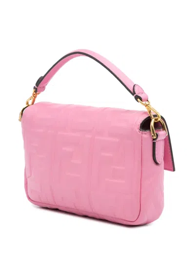 Pre-owned Fendi 2010-2025 Mini Zucca Embossed Leather Baguette Satchel