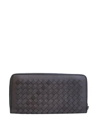 Pre-owned Bottega Veneta 2012-2025 Lambskin Intrecciato Zip Around Wallet Long Wallets