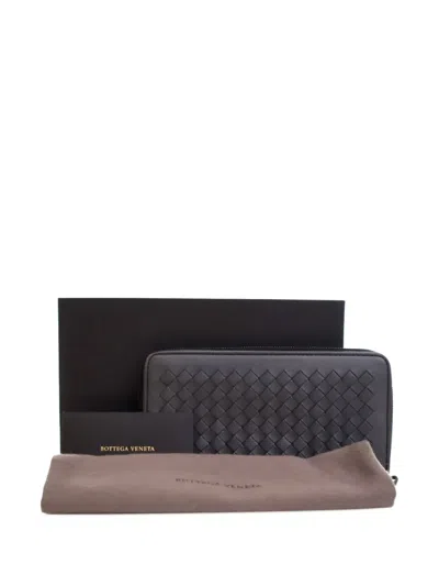 Pre-owned Bottega Veneta 2012-2025 Lambskin Intrecciato Zip Around Wallet Long Wallets