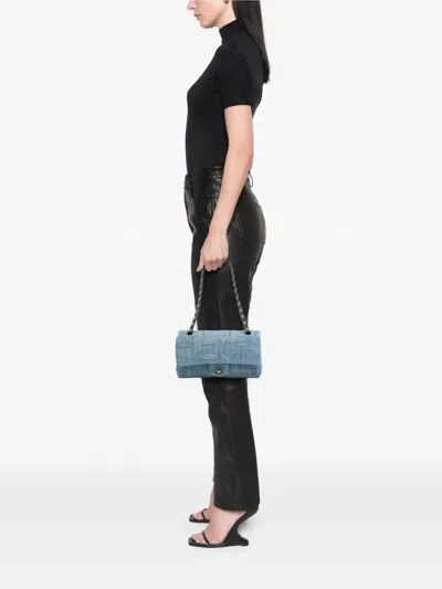 Pre-owned Chanel 2016-2017 Medium Embroidered Denim Perfume Bottle Single Flap Shoulder Bag