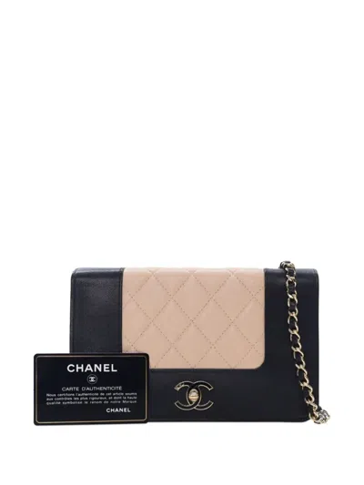 Pre-owned Chanel 2016-2017 Bicolor Quilted Sheepskin Mademoiselle Wallet On Chain Crossbody Bag