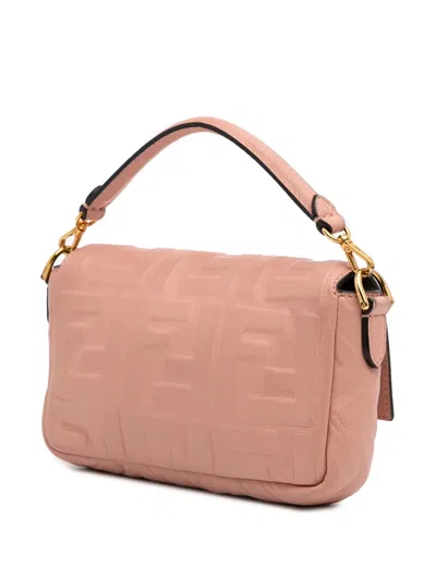 Pre-owned Fendi 2010-2025 Mini Zucca Embossed Leather Baguette Satchel