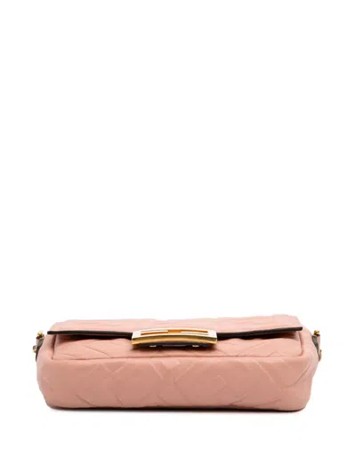 Pre-owned Fendi 2010-2025 Mini Zucca Embossed Leather Baguette Satchel