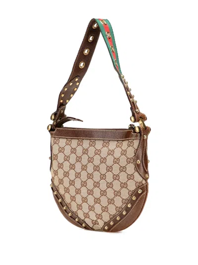 Pre-owned Gucci 2000-2015 Gg Canvas Web Pelham Studded Hobo Bag