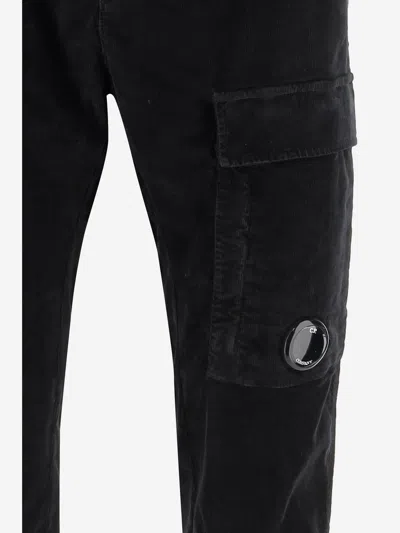 C.p. Company Stretch Cotton Velveteen Pants With Belt Loops In Black
