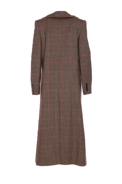 Chloé Checkered Long Length Coat With Prince Of Wales Motif In Brown