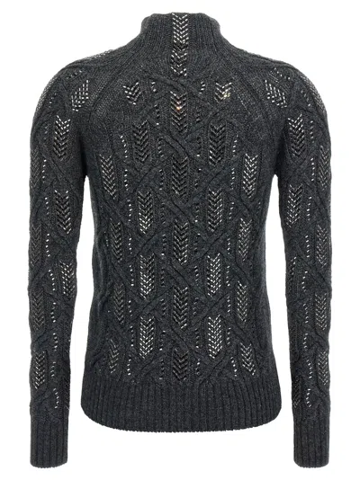 Ermanno Scervino Cable Knit Mock Neck Sweater With Ribbed Hem