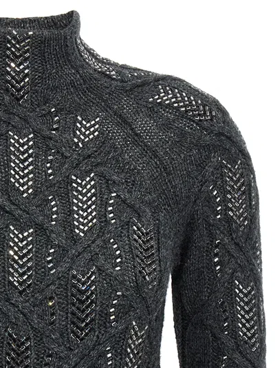 Ermanno Scervino Cable Knit Mock Neck Sweater With Ribbed Hem