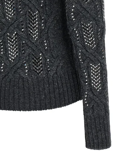 Ermanno Scervino Cable Knit Mock Neck Sweater With Ribbed Hem