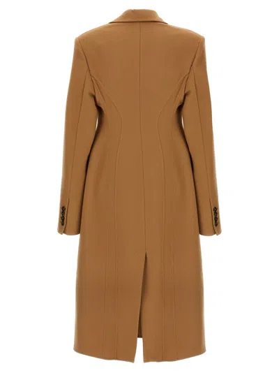 Stella Mccartney Wool Coat With Back Vent And Double-breasted Front In Brown