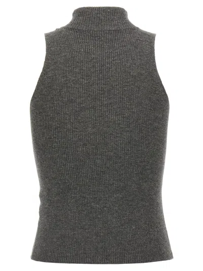 Brunello Cucinelli Sleeveless High Neckline Ribbed Top In Gray