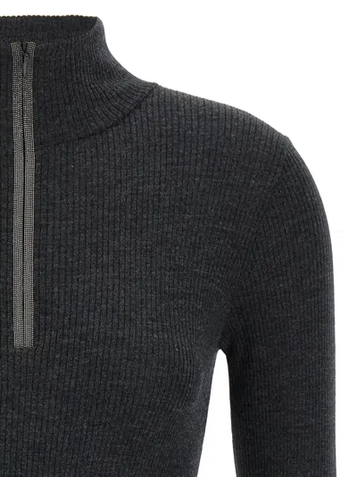 Brunello Cucinelli Wolf Knitwear Mock Neck Long Sleeves In Gray