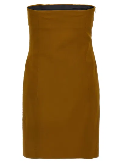 Attico Sequin Insert Strapless Fitted Dress With Side Mesh In Brown