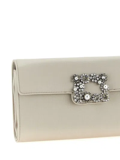 Roger Vivier Blossom Clutch With Chain Strap And Embellished Buckle In Gray