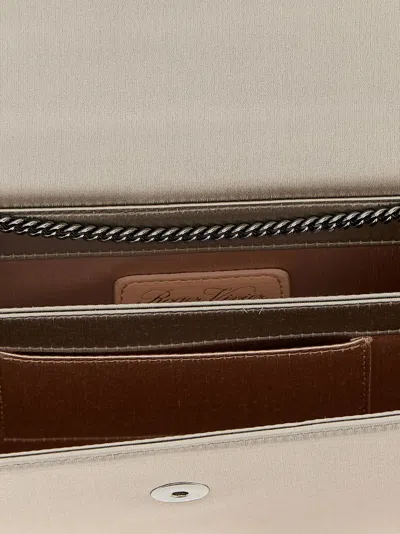 Roger Vivier Blossom Clutch With Chain Strap And Embellished Buckle In Gray